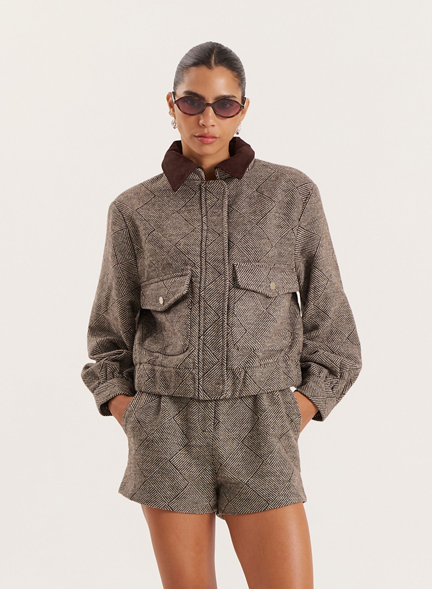 Brown Cropped Collared Trucker Jacket- Ingrid